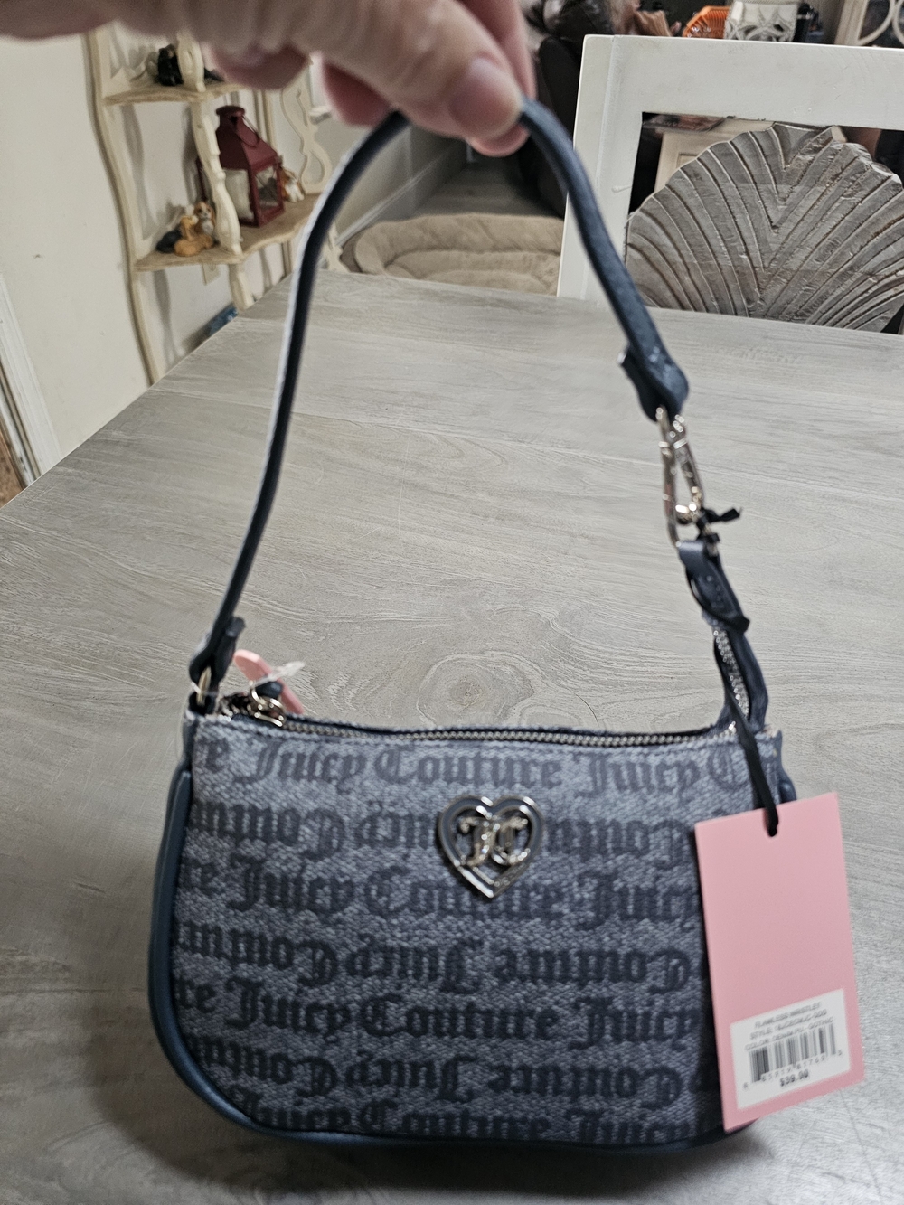 Juicy Couture Navy Logo Heart-Emblem Shoulder Bag - Picture 3 of 7